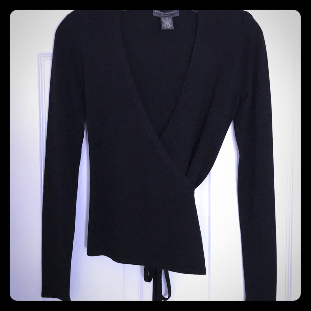 Black Long-Sleeved Banana Republic Wrap Top